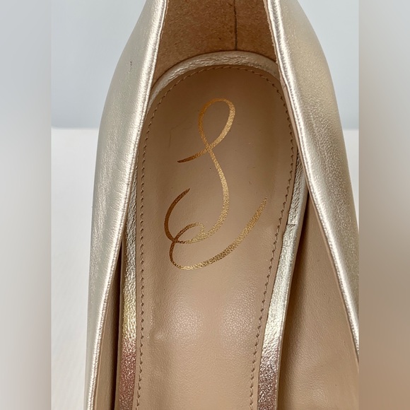 NWT NIB Sam Edelman Hazel Woman’s Gold Leather High Heeled Pointed Toe Pump - Picture 12 of 14